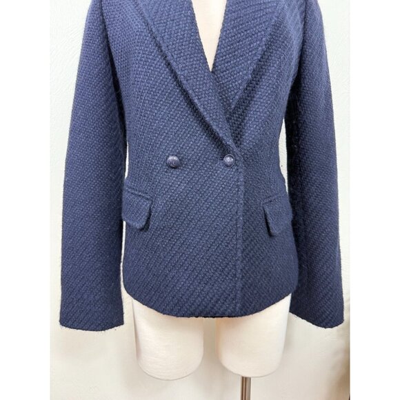Vince Womens Navy Wool Blend Woven Button Blazer Size 6 Academia Preppy Designer - Picture 8 of 16